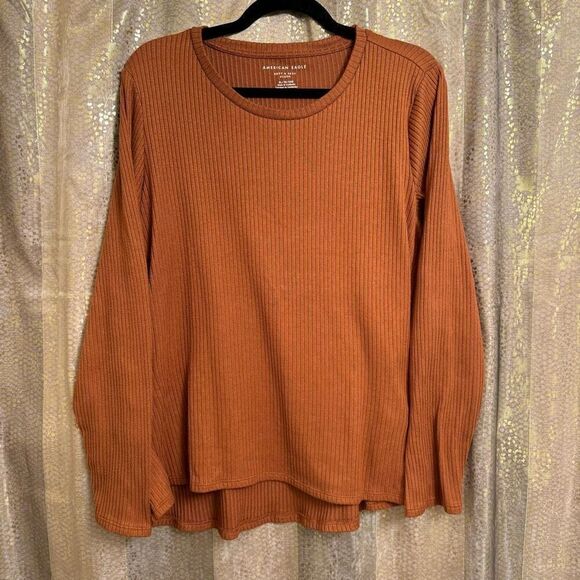 American Eagle Soft & Sexy Rust Orange Ribbed Long Sleeve Fall XL - Picture 1 of 5